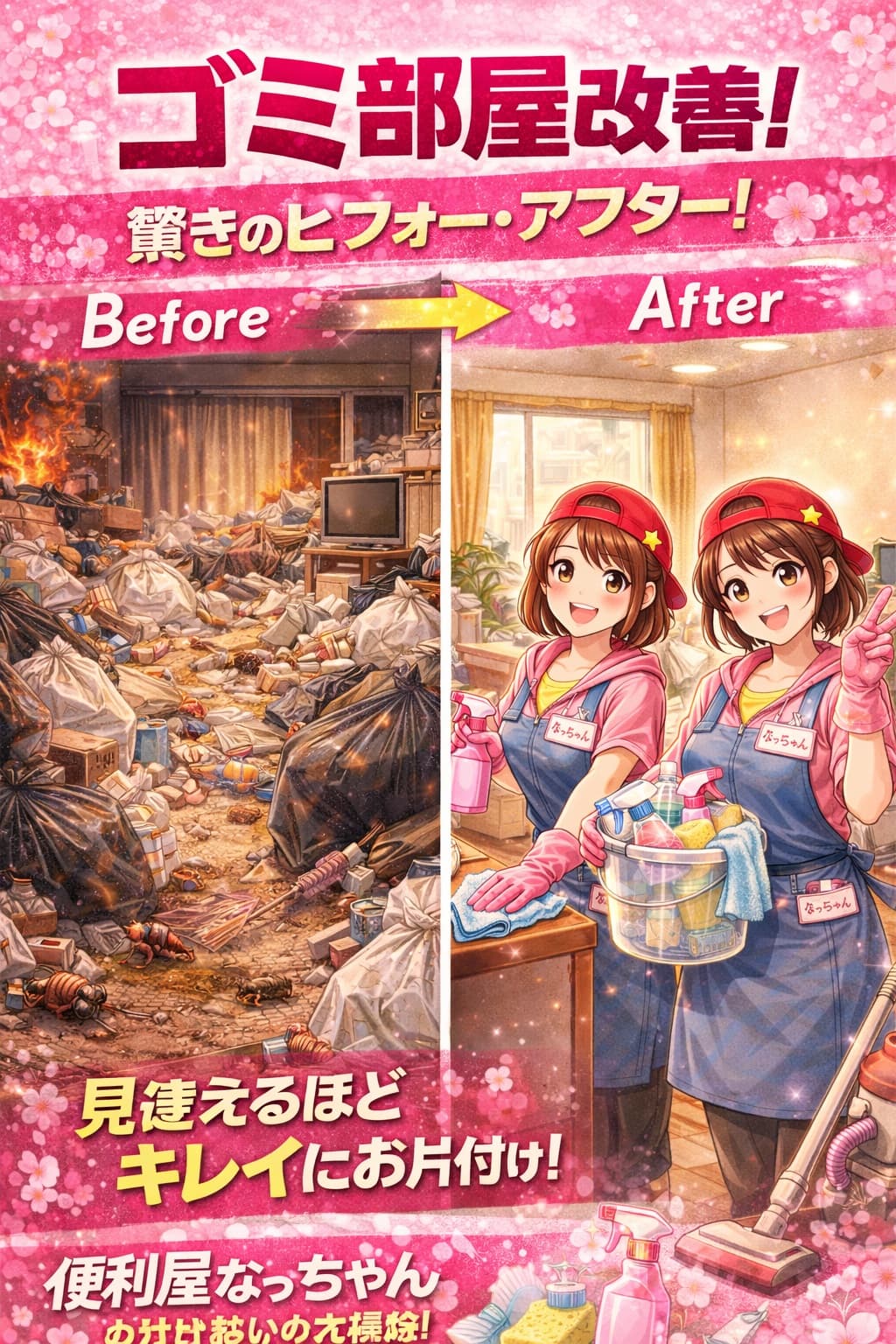 ゴミ屋敷・ゴミマンション片付け、ビフォーアフターイメージ画像