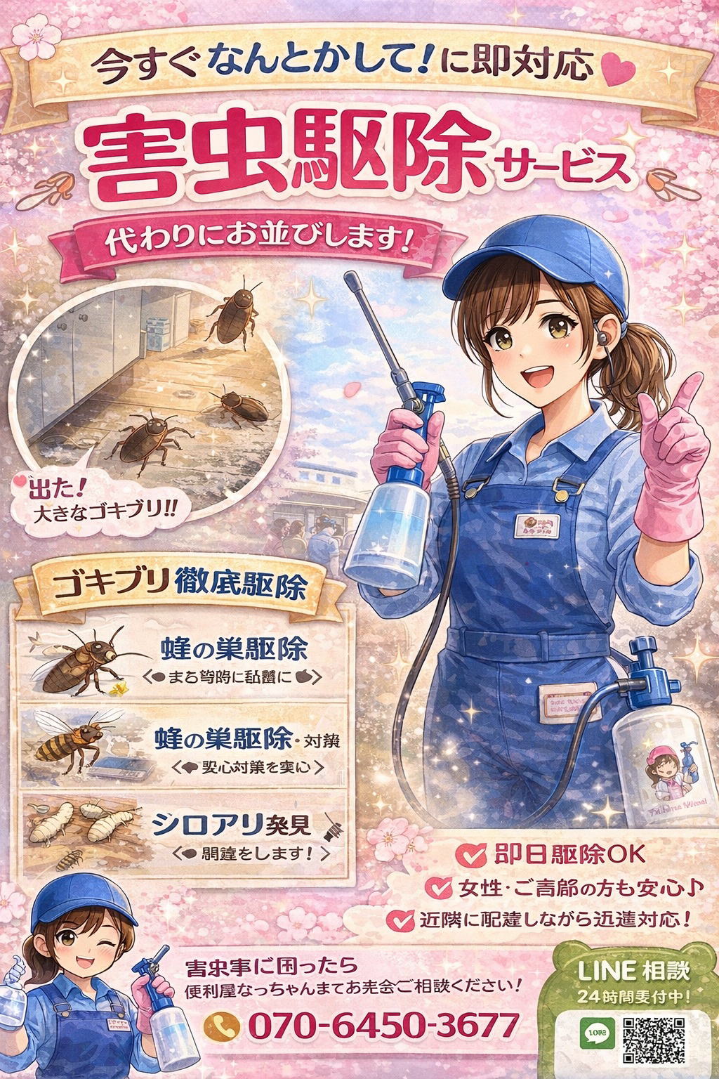 害虫駆除・深夜のゴキブリ駆除　横浜　便利屋なっちゃん