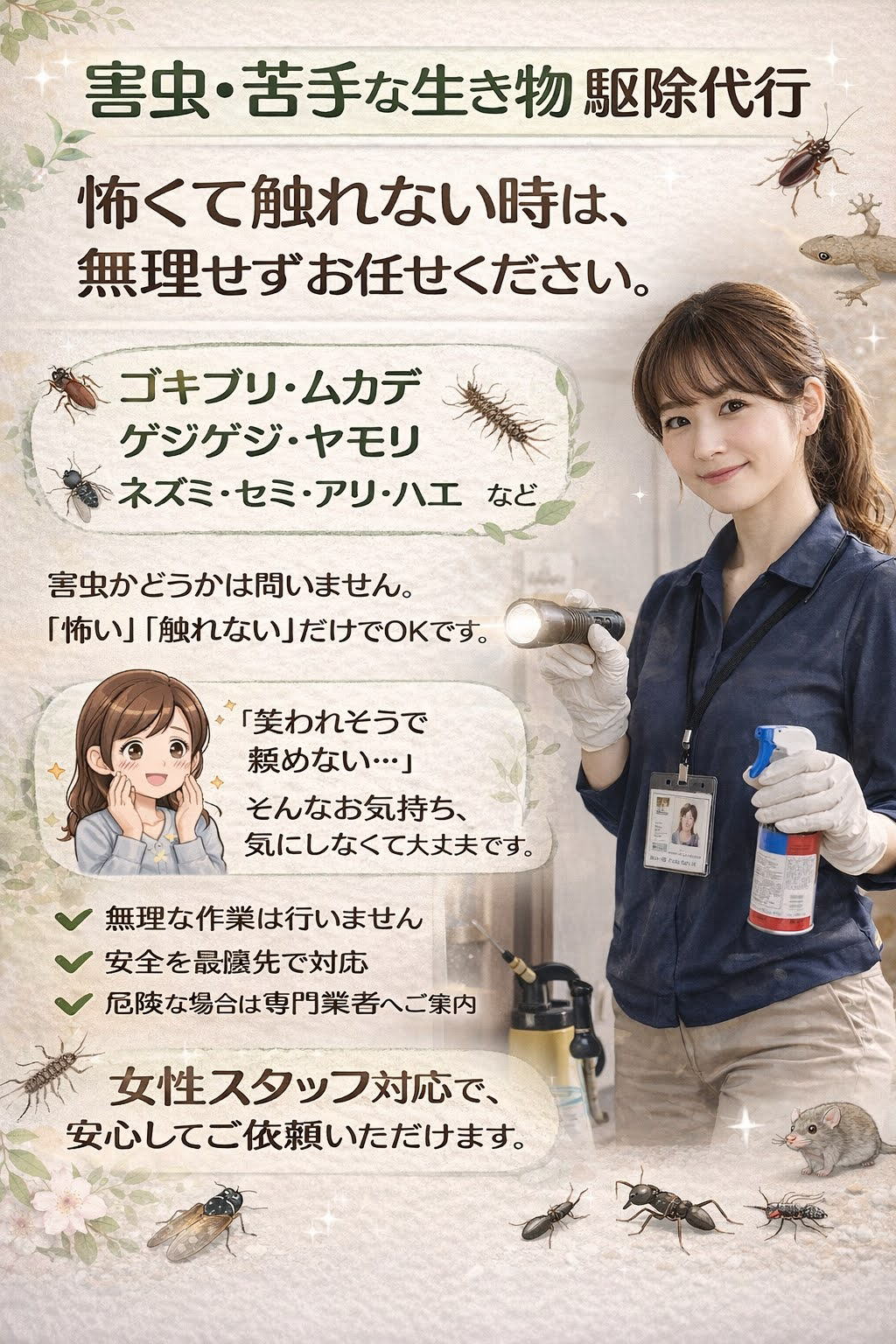 害虫駆除・深夜のゴキブリ駆除　横浜　便利屋なっちゃん