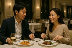 高級レストランで密会する不倫カップル。浮気調査の証拠としてよく見られるシーン