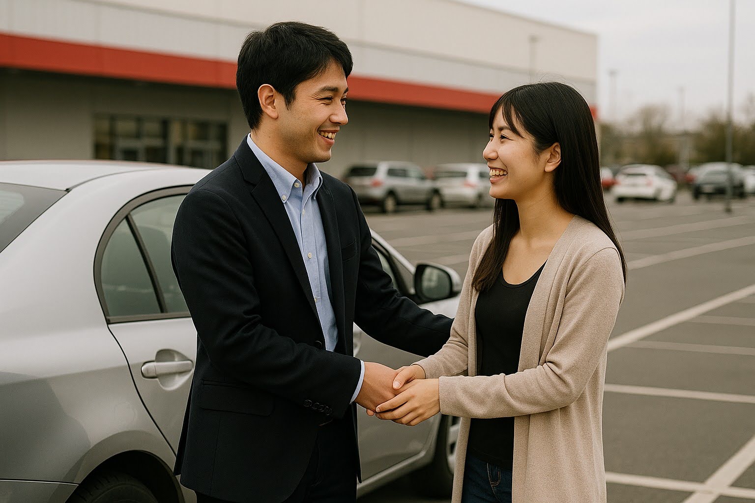 商業施設の駐車場で合流する様子。
車両のナンバーと時間帯を特定。